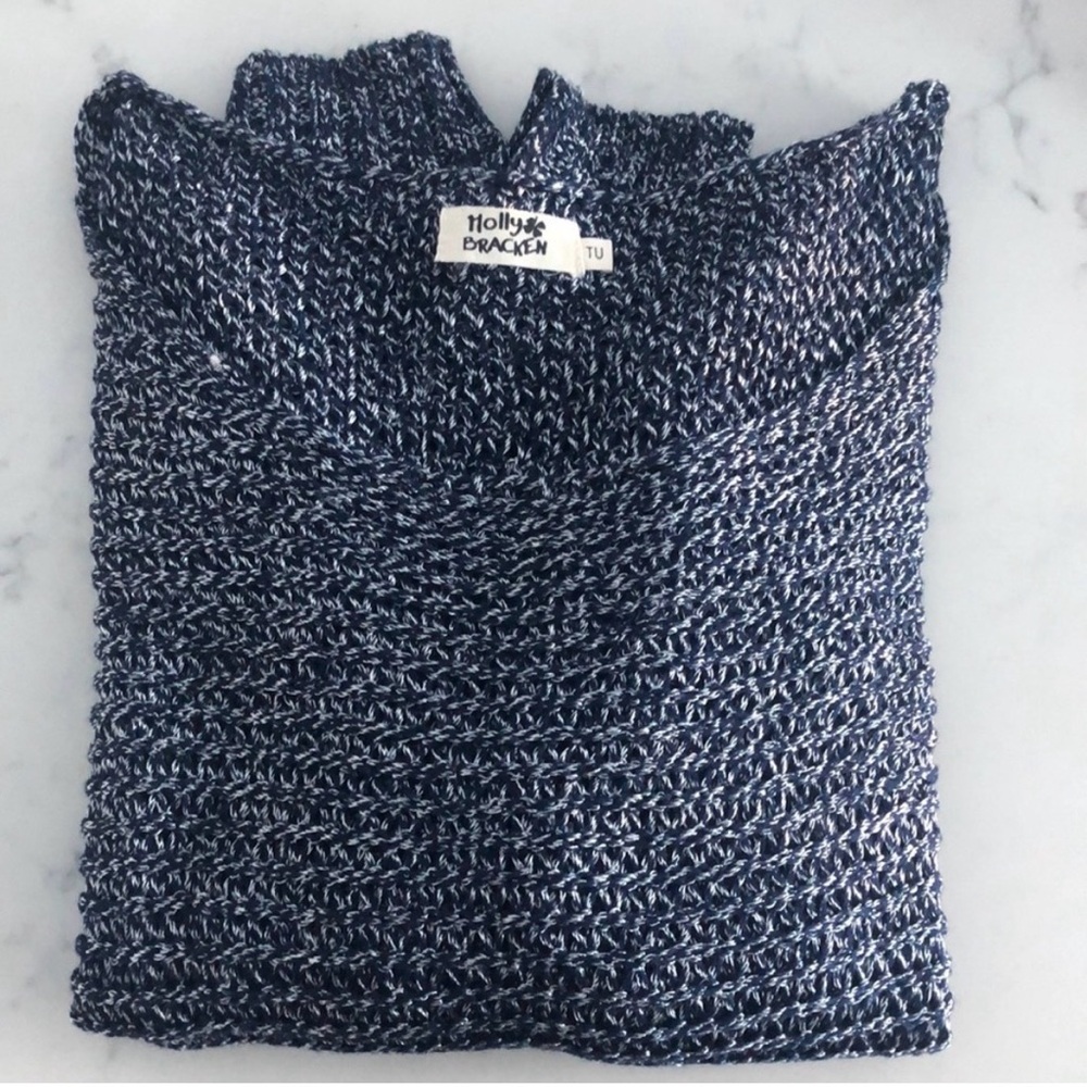 Molly Bracken Navy and White Marled Crewneck Sweater